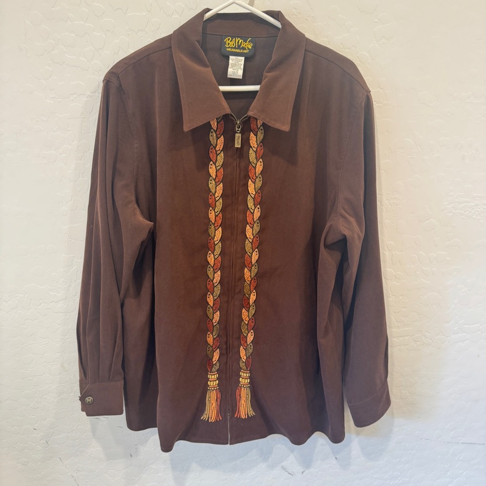 Bob Mackie Jacket Womens 1X Embroidered Braided Zippered Front Autumn Fall